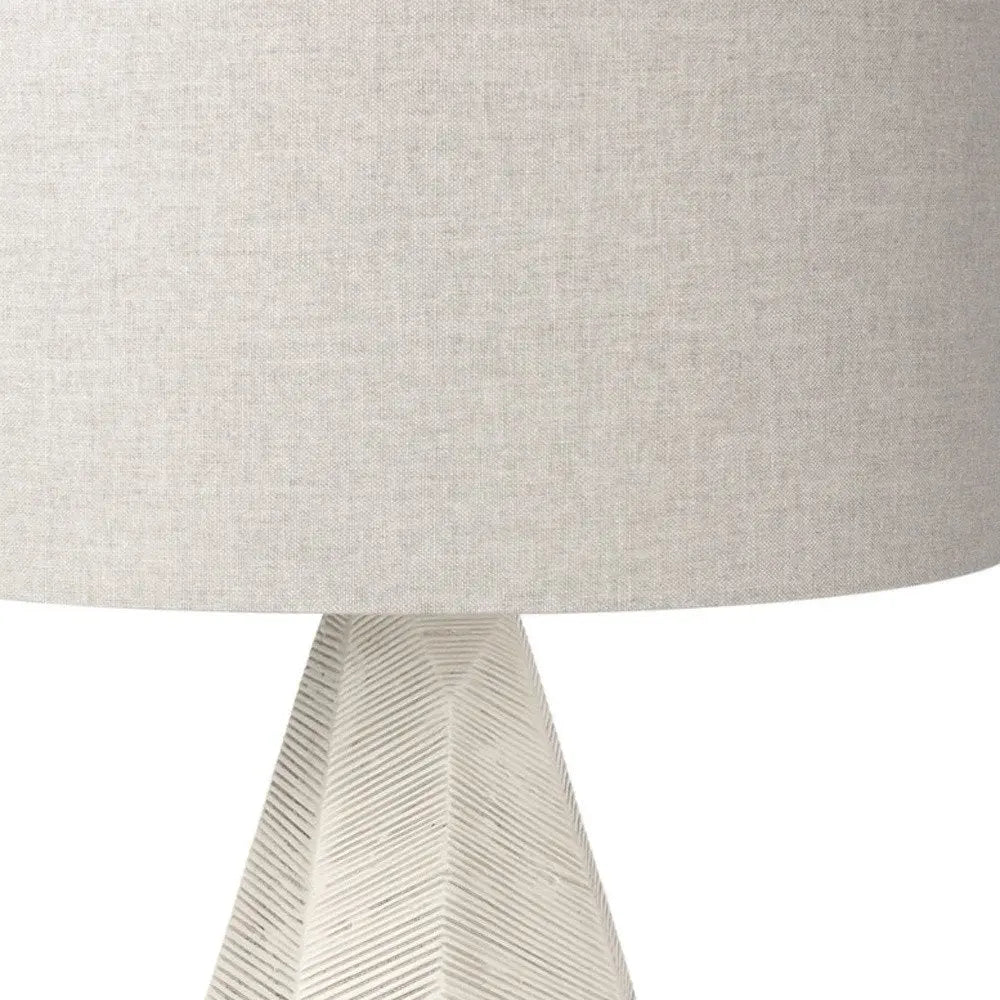 30" Cream Ceramic Round Bedside Lamp With Beige Drum Shade HomeRoots