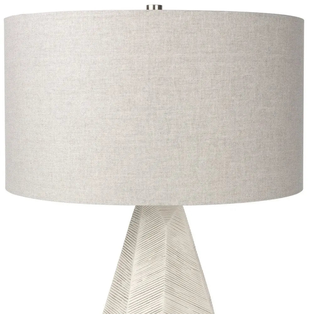 30" Cream Ceramic Round Bedside Lamp With Beige Drum Shade HomeRoots