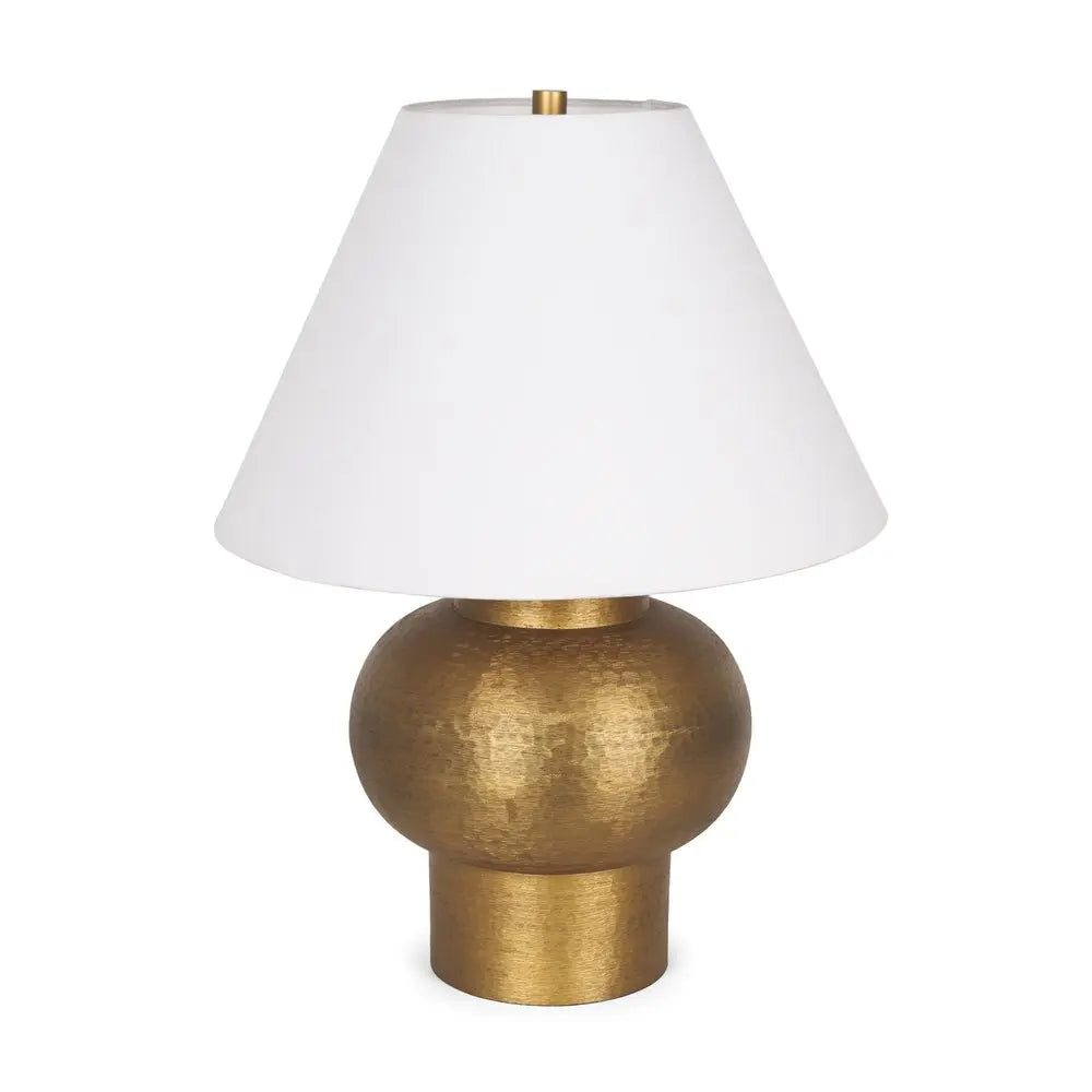 26" Gold Metal Round Bedside Lamp With White Bell Shade HomeRoots