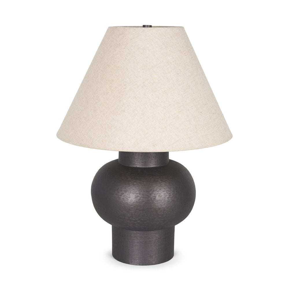 26" Black Metal Round Bedside Lamp With Beige Bell Shade