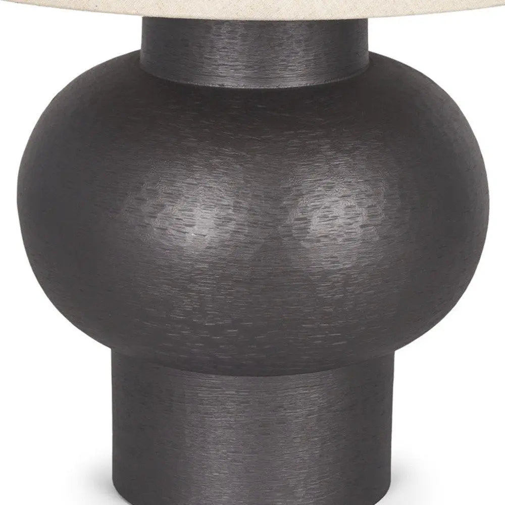 26" Black Metal Round Bedside Lamp With Beige Bell Shade HomeRoots
