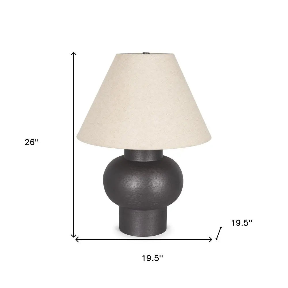 26" Black Metal Round Bedside Lamp With Beige Bell Shade HomeRoots