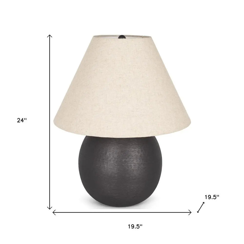 24" Black Metal Round Bedside Lamp With Beige Bell Shade HomeRoots