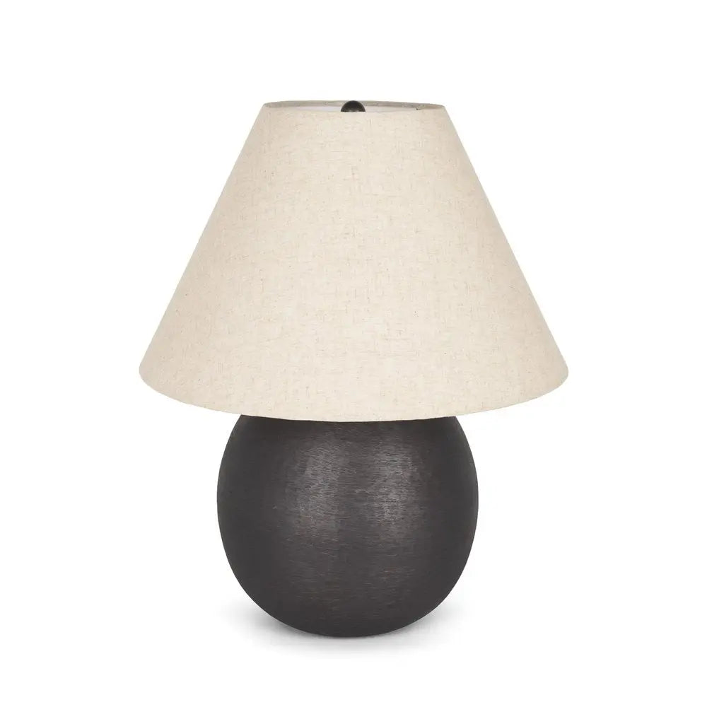 24" Black Metal Round Bedside Lamp With Beige Bell Shade HomeRoots