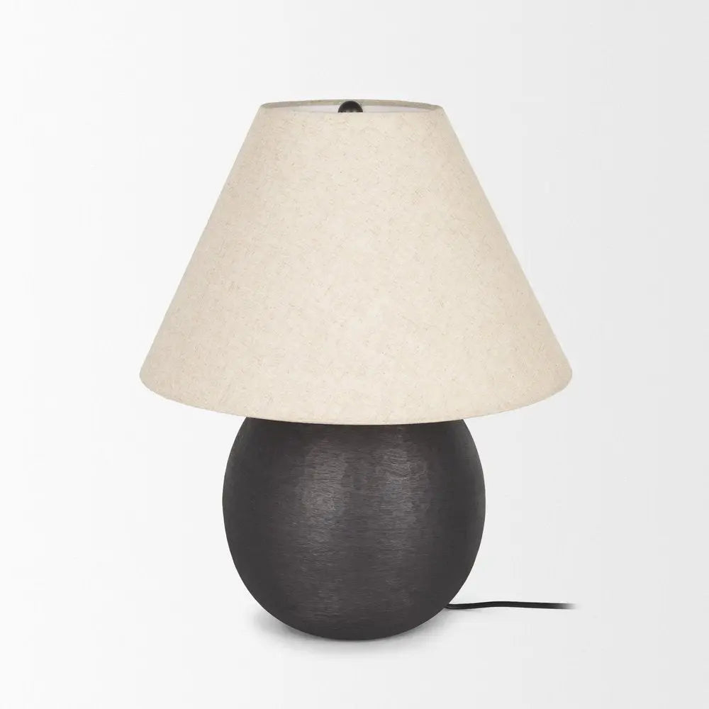 24" Black Metal Round Bedside Lamp With Beige Bell Shade HomeRoots