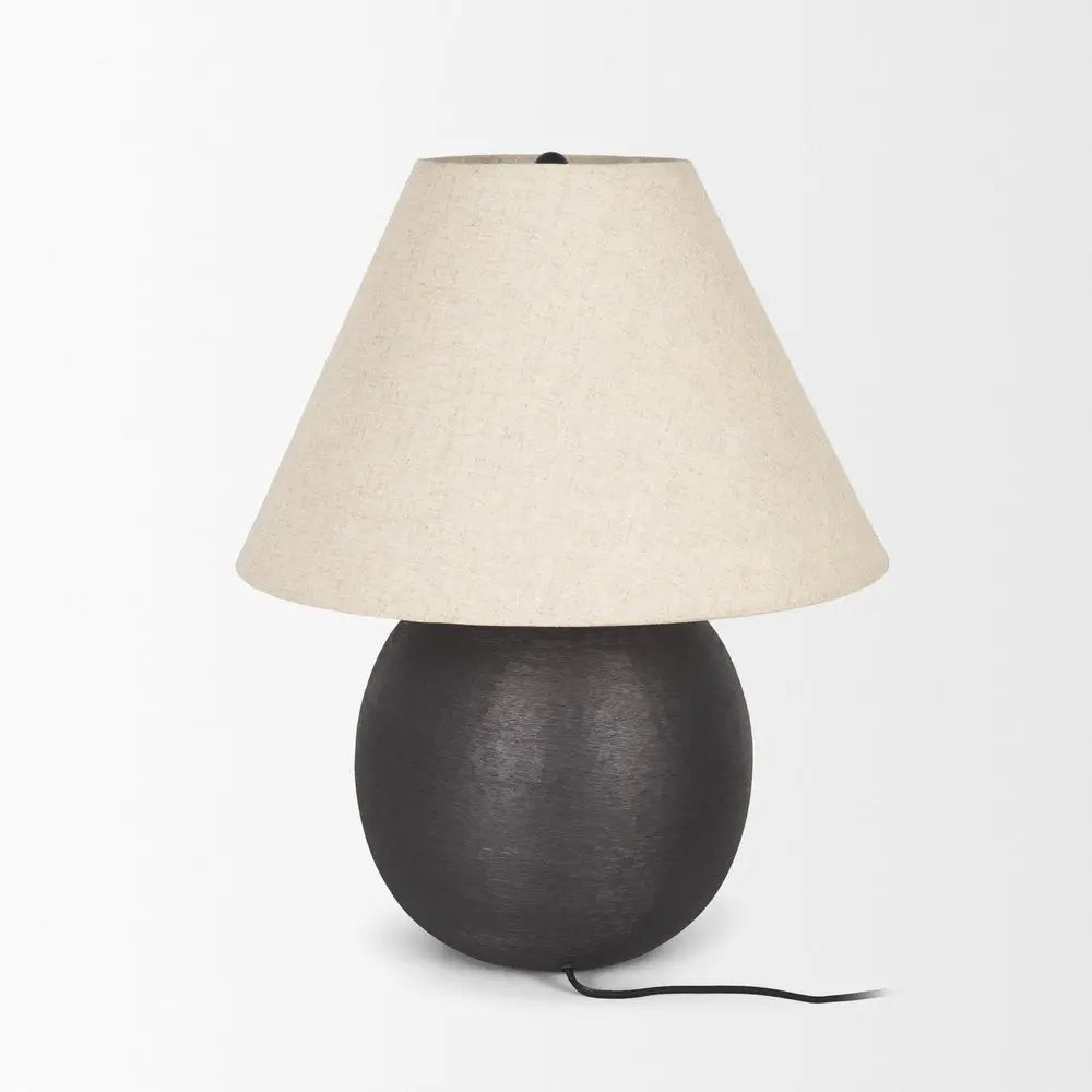 24" Black Metal Round Bedside Lamp With Beige Bell Shade HomeRoots