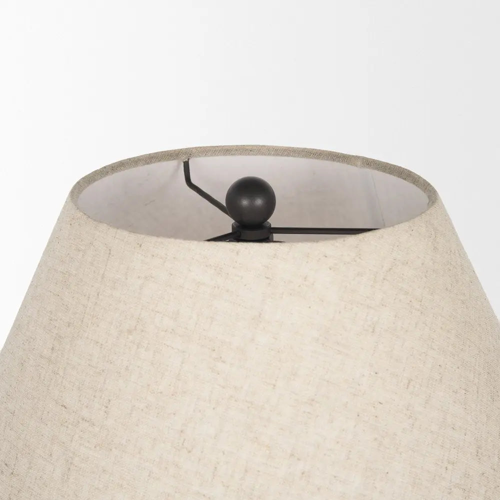 24" Black Metal Round Bedside Lamp With Beige Bell Shade HomeRoots