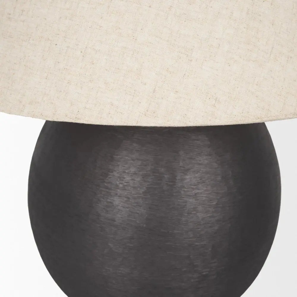 24" Black Metal Round Bedside Lamp With Beige Bell Shade HomeRoots