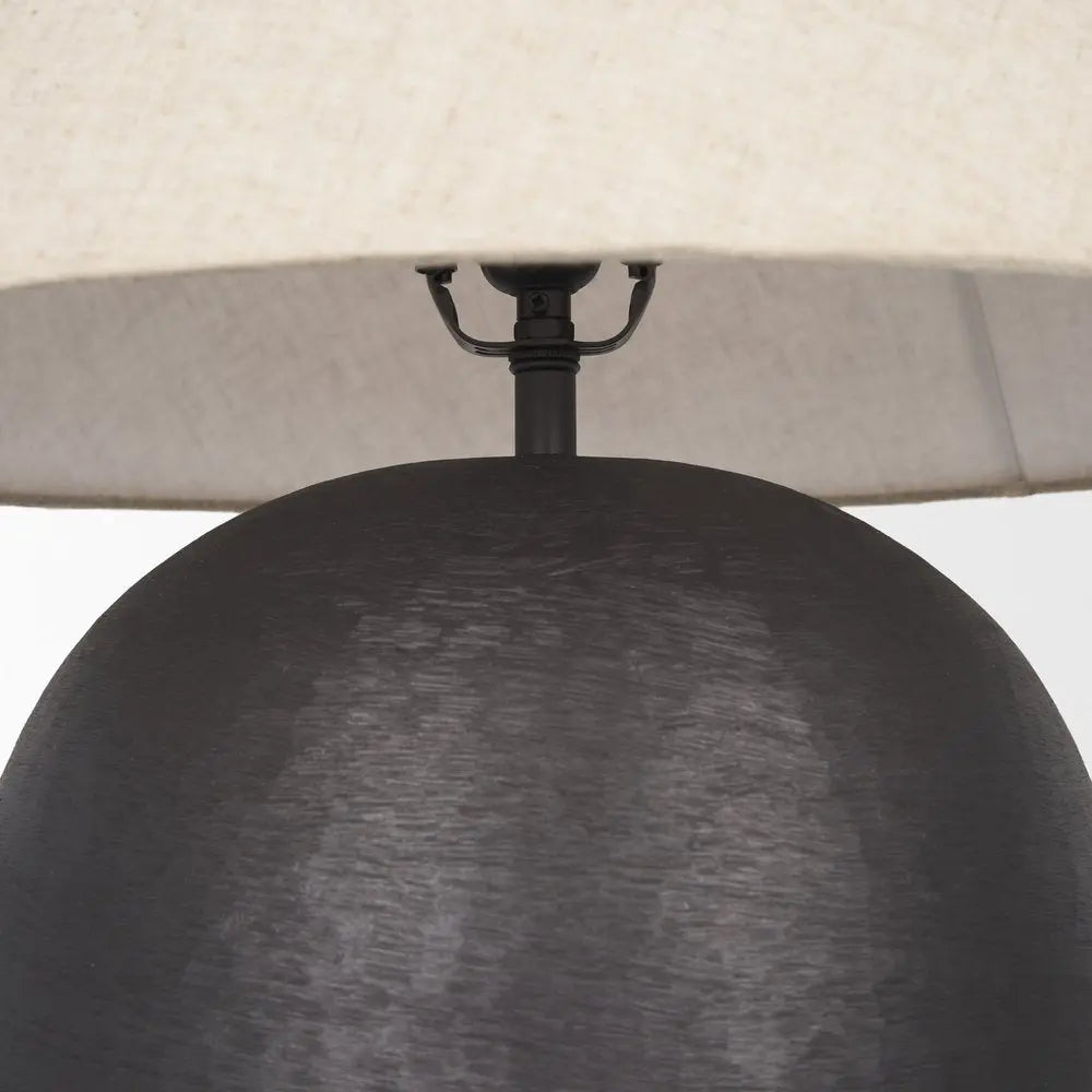 24" Black Metal Round Bedside Lamp With Beige Bell Shade HomeRoots
