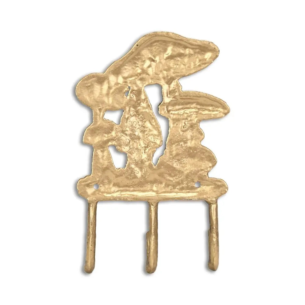 Perchero de pared de hierro fundido con tres ganchos y diseño de hongo, de 5" y dorado envejecido