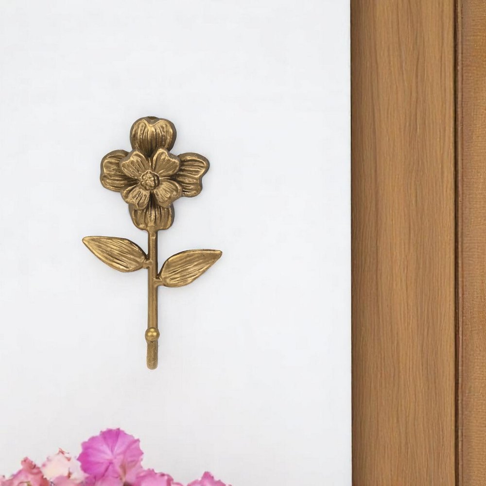 4" Antiqued Gold Cast Iron Flower Wall Hook - NOVA HOME FURNITURE