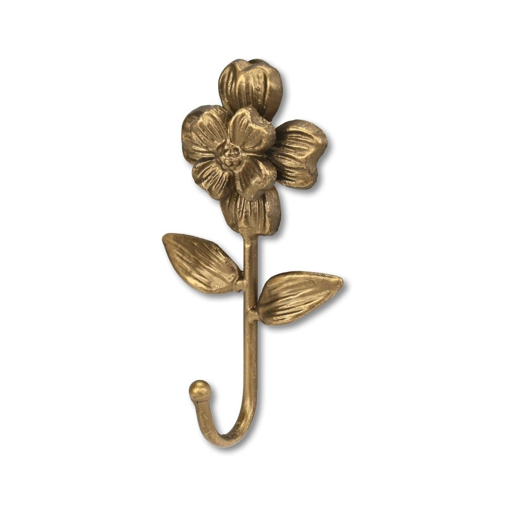 4" Antiqued Gold Cast Iron Flower Wall Hook - NOVA HOME FURNITURE