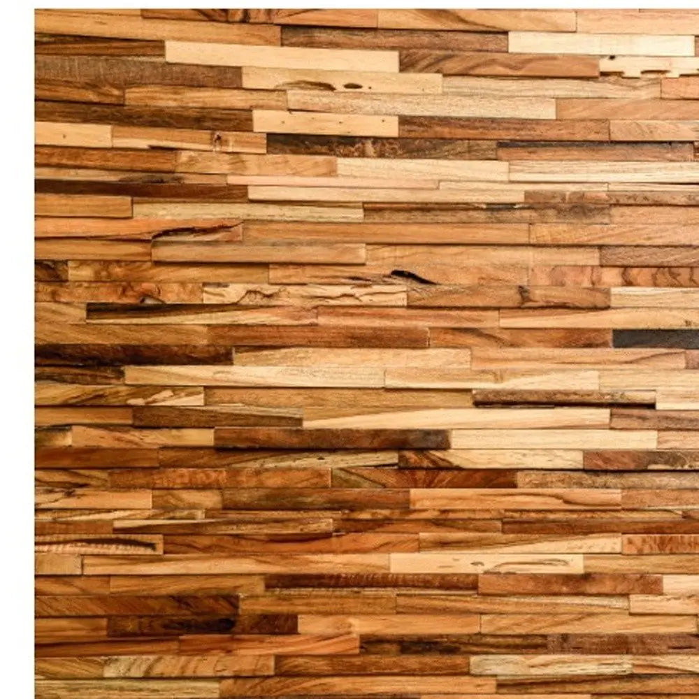 Brown 3D Embossed Geometric Teak Reclaimed Wood Decorative Wall Panels HomeRoots