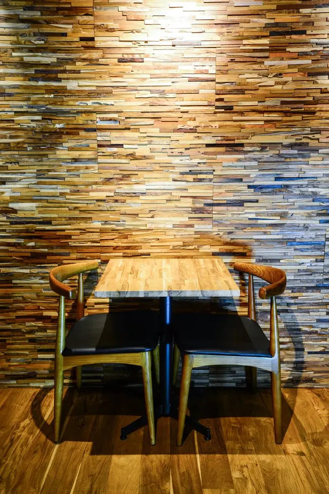 Brown 3D Embossed Geometric Teak Reclaimed Wood Decorative Wall Panels HomeRoots