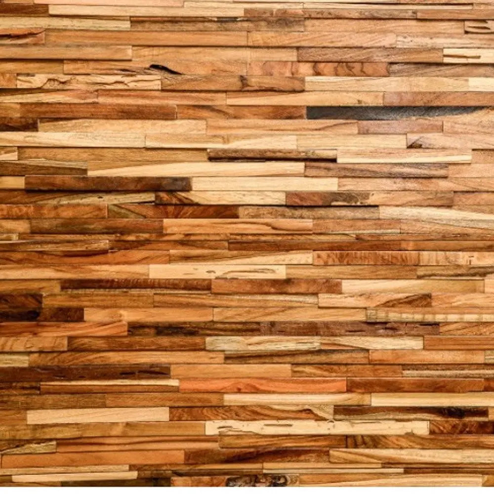 Brown 3D Embossed Geometric Teak Reclaimed Wood Decorative Wall Panels HomeRoots