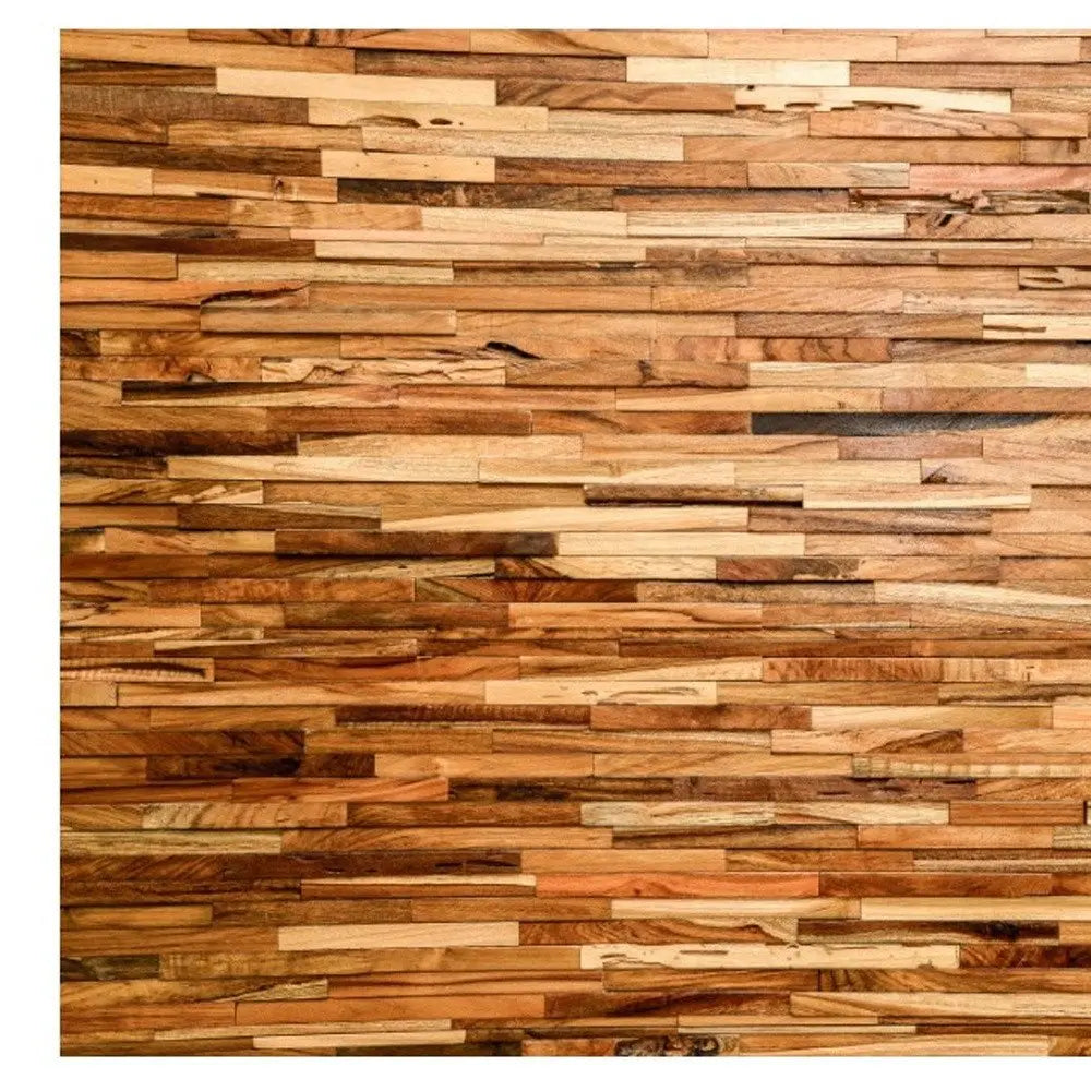 Brown 3D Embossed Geometric Teak Reclaimed Wood Decorative Wall Panels HomeRoots