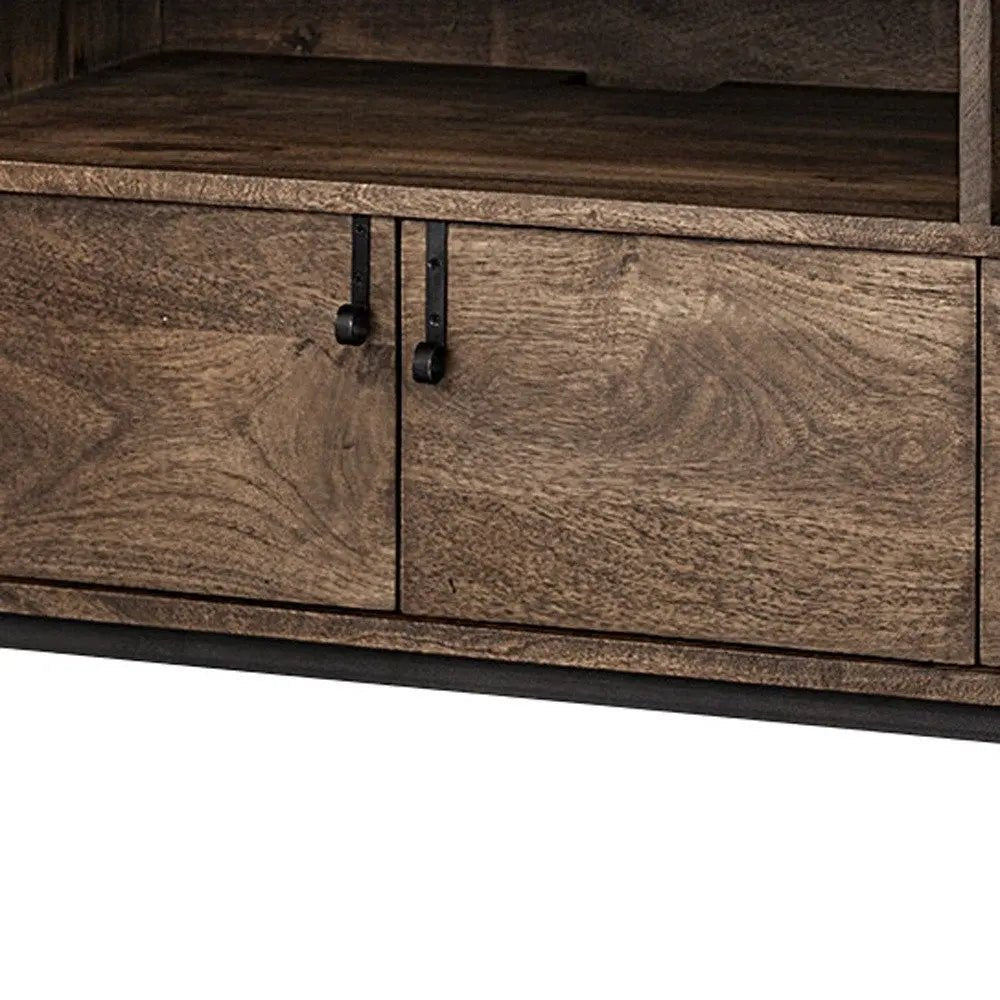 62" Brown and Black Solid Wood Cabinet Enclosed Storage TV Stand HomeRoots