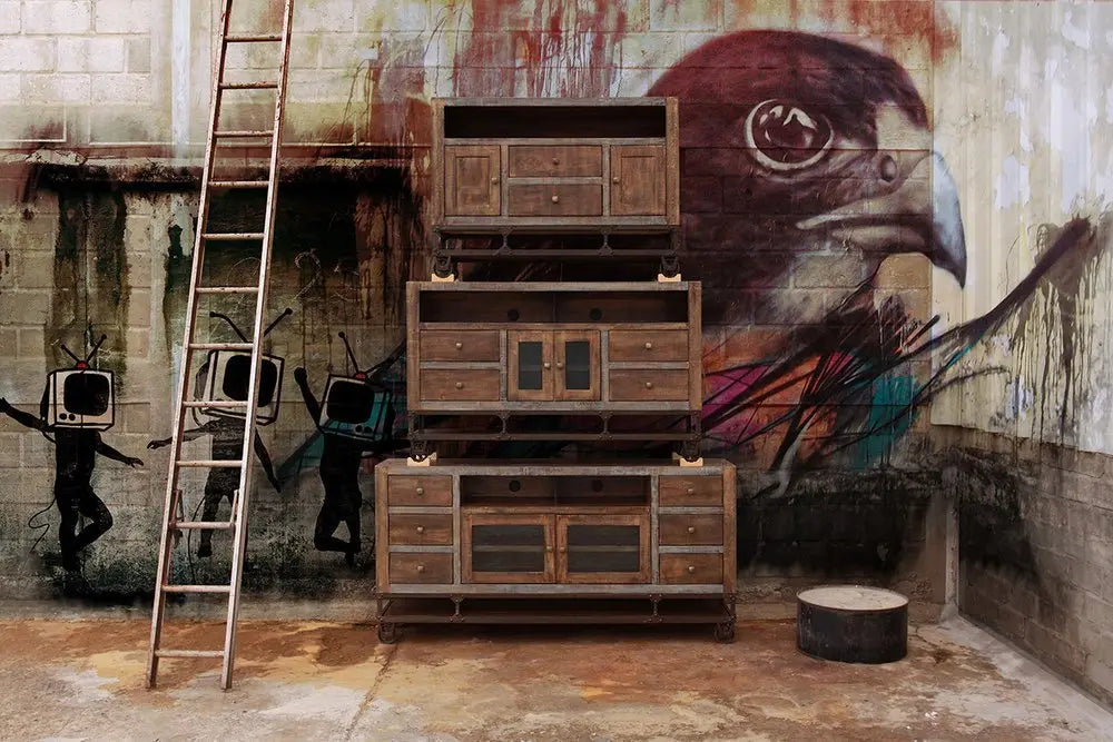 62" Brown Solid Wood Cabinet Enclosed Storage Distressed TV Stand - NOVA HOME FURNITURE