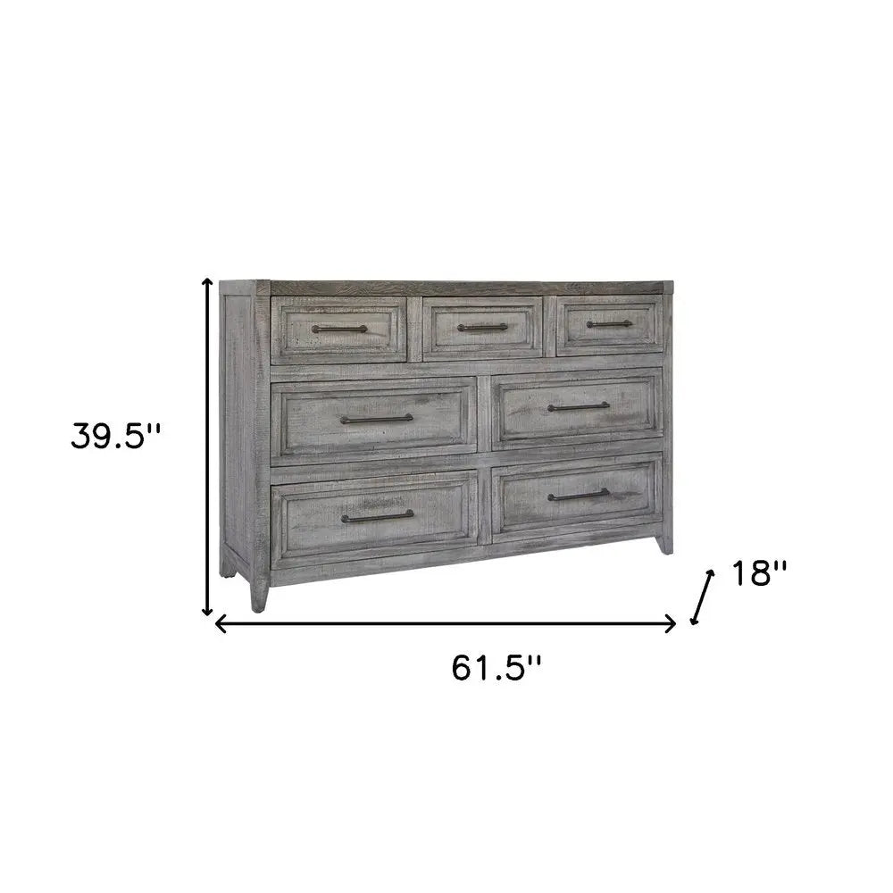 62" Brown Solid Wood Seven Drawer Double Dresser - NOBLE HOME INTERIORS