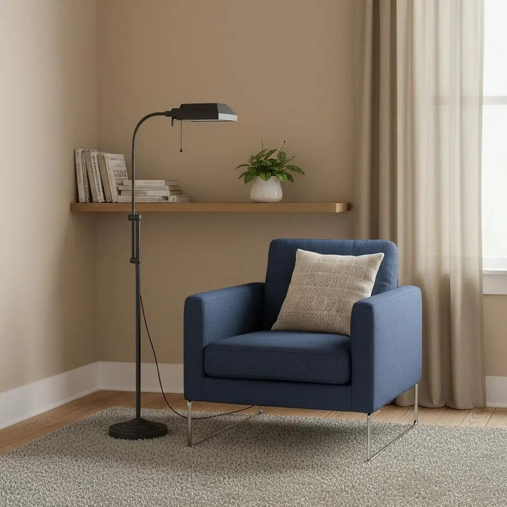 57" Gray Metal Adjustable Reading Floor Lamp With Gray Metal Shade HomeRoots