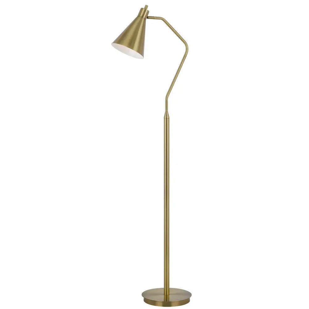 63" Antiqued Brass Metal Reading Floor Lamp With Antiqued Brass Metal Cone Shade HomeRoots
