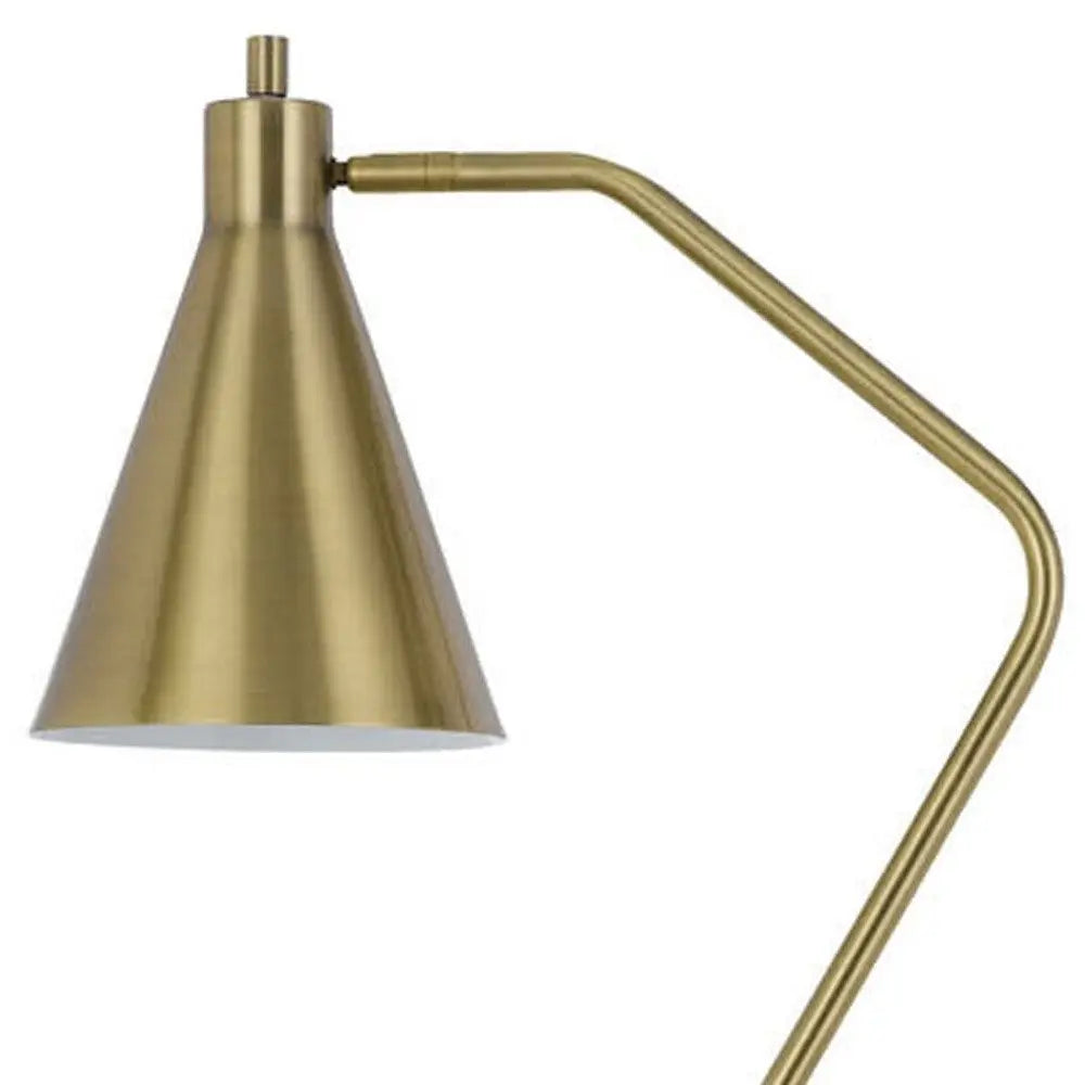 63" Antiqued Brass Metal Reading Floor Lamp With Antiqued Brass Metal Cone Shade HomeRoots