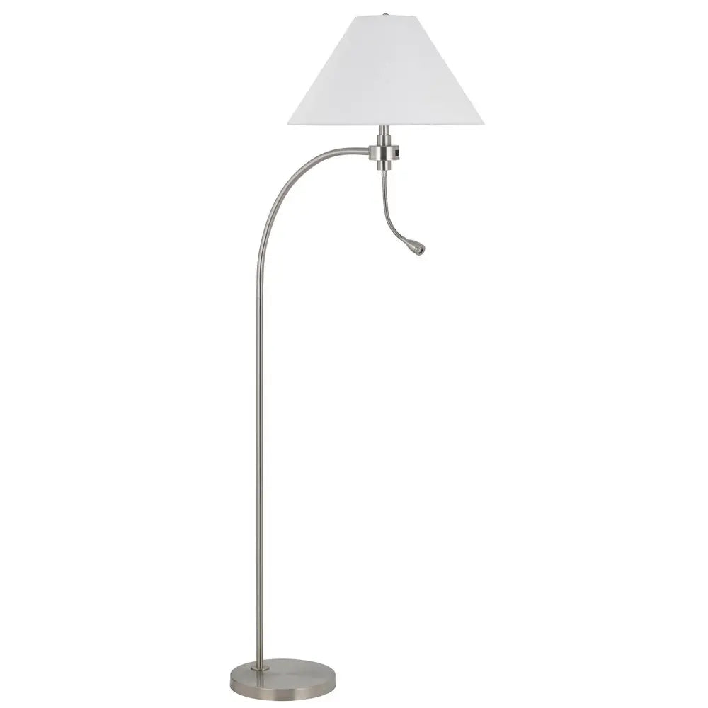 68" Nickel Metal Reading Floor Lamp With White Fabric Empire Shade HomeRoots
