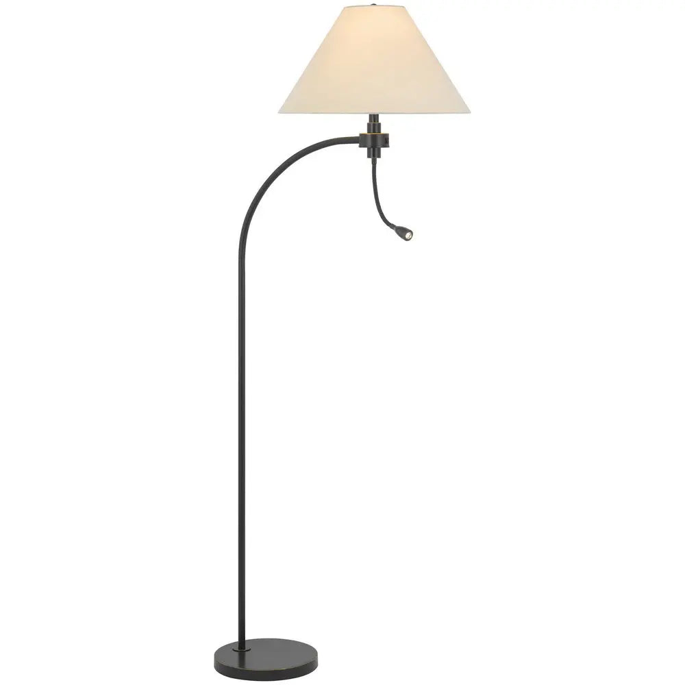 68" Bronze Metal Reading Floor Lamp With Off White Fabric Empire Shade HomeRoots