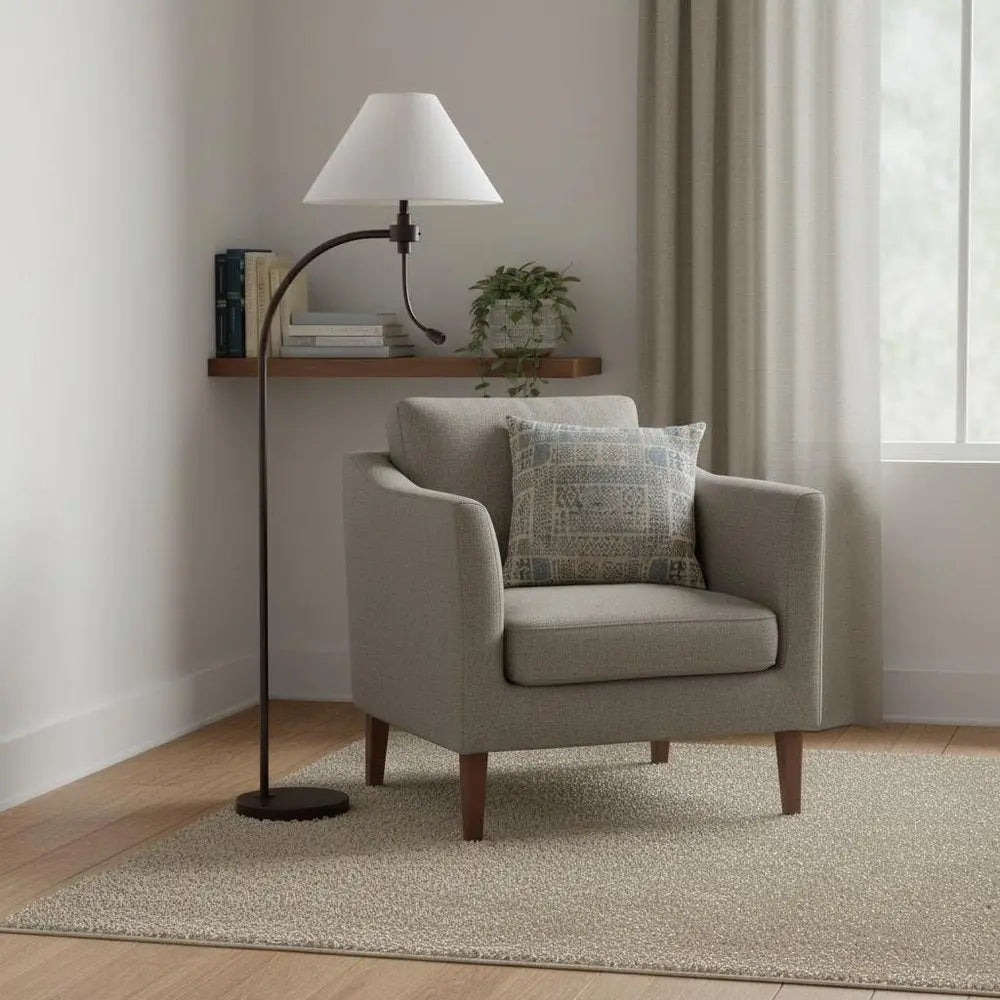 68" Rust Metal Reading Floor Lamp With Gray Fabric Empire Shade HomeRoots