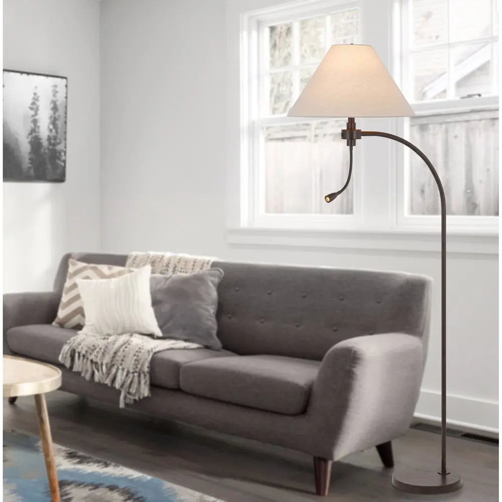 68" Rust Metal Reading Floor Lamp With Gray Fabric Empire Shade HomeRoots