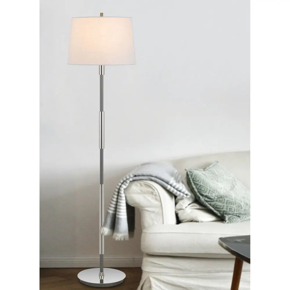 60" Silver Metal Floor Lamp With White Fabric Drum Shade HomeRoots