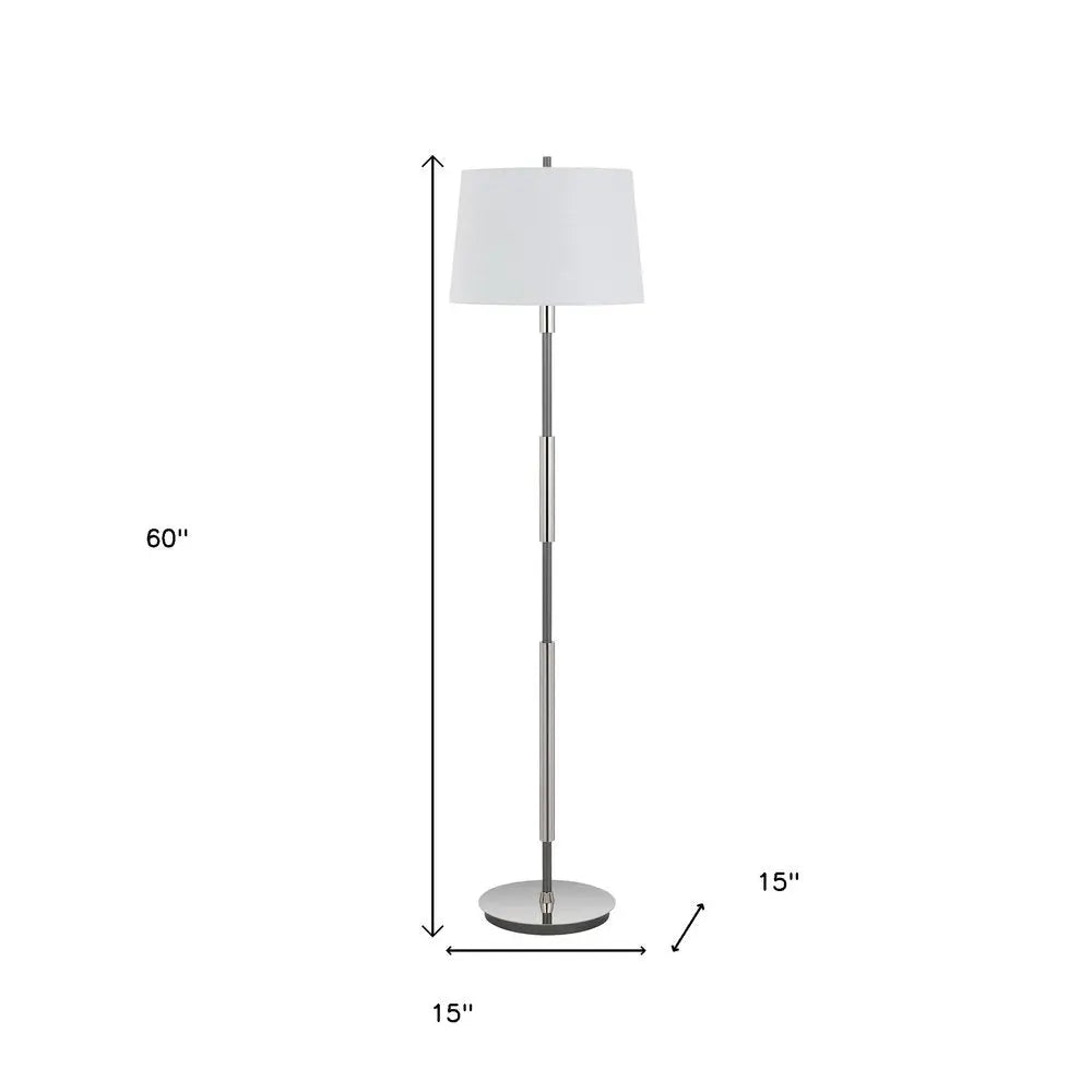 60" Silver Metal Floor Lamp With White Fabric Drum Shade HomeRoots