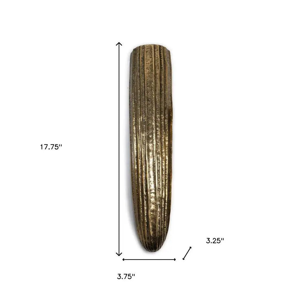 12" Antiqued Gold Ribbed Aluminum Wall Vase HomeRoots
