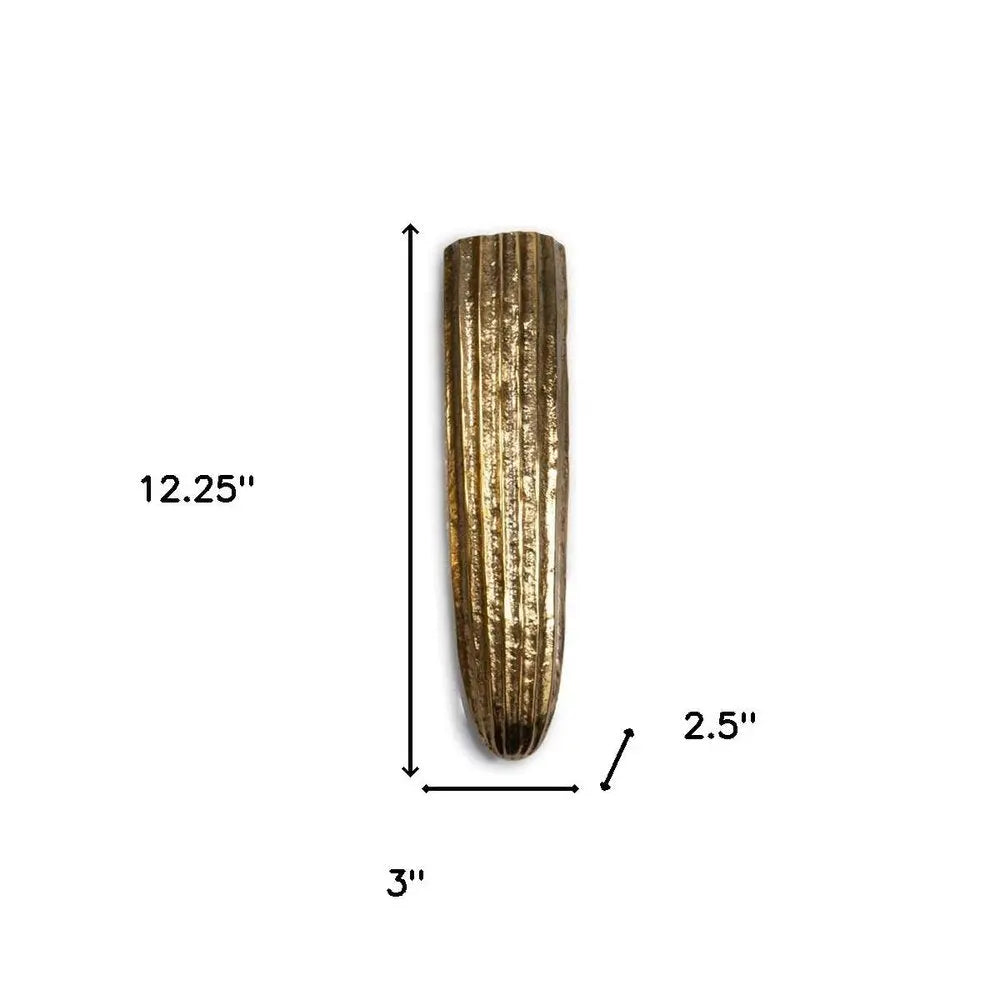 12" Antiqued Gold Ribbed Aluminum Wall Vase HomeRoots
