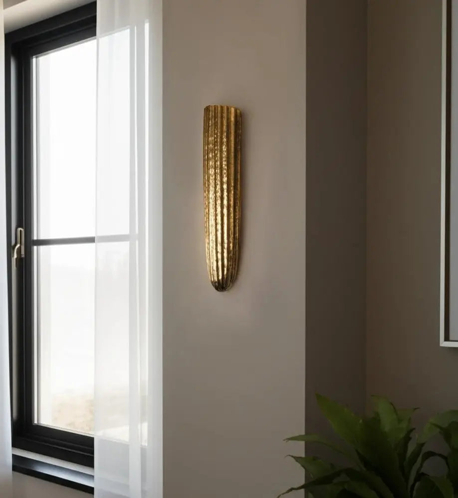 12" Antiqued Gold Ribbed Aluminum Wall Vase HomeRoots