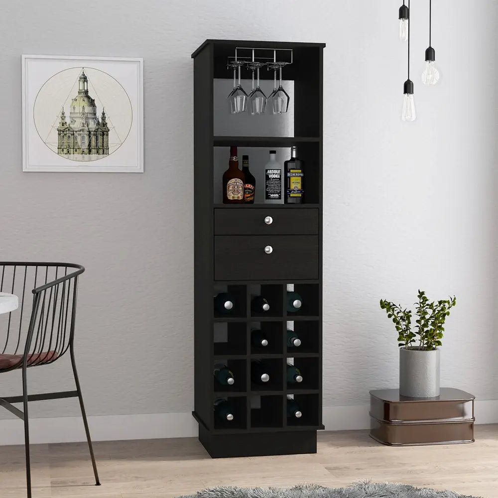63" Black Wood Bar Cabinet With Two Drawers - NOVA HOME FURNITURE