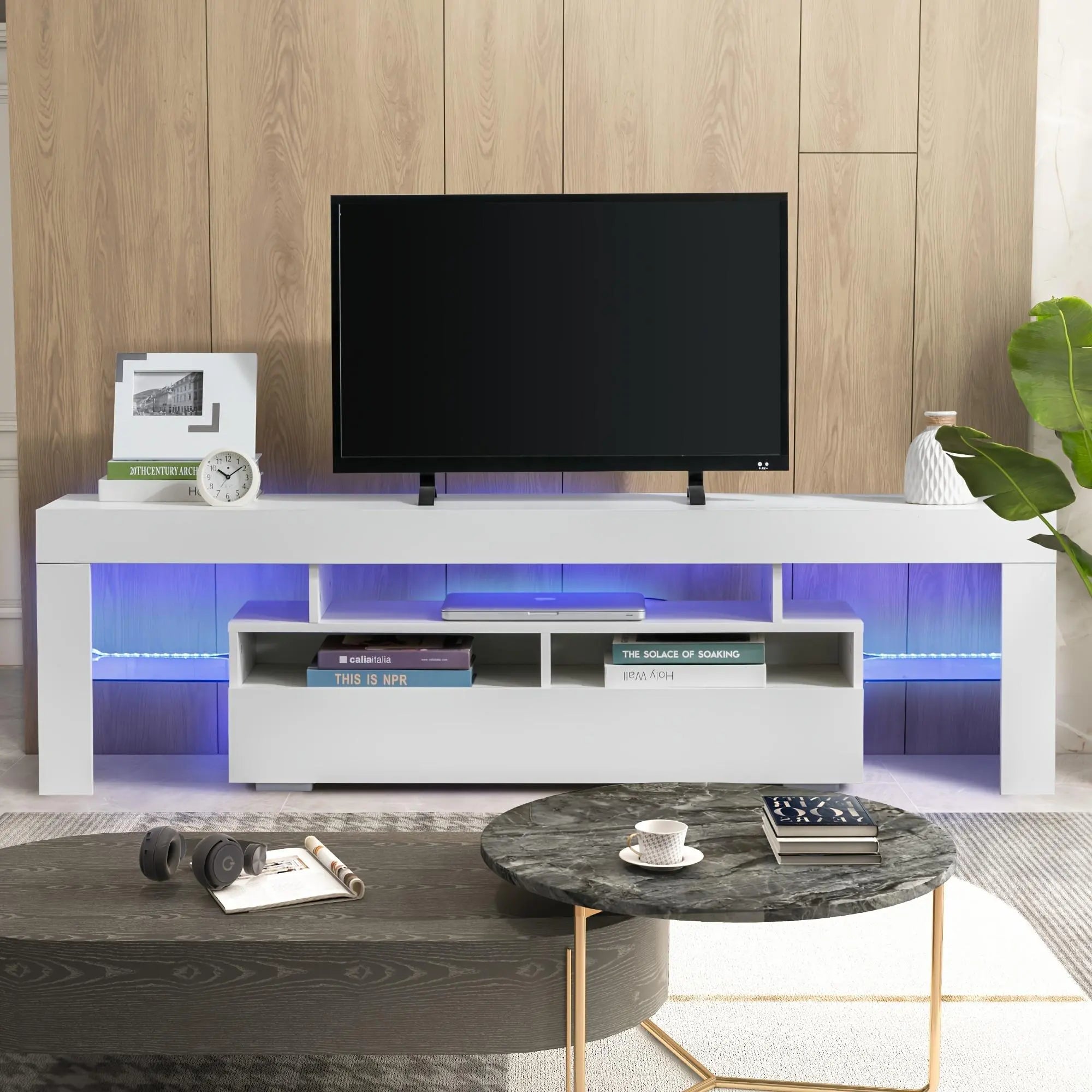 63 - inch Modern High - Gloss TV Stand for 65/70 - inch TVs – Entertainment Center with Storage Drawer & RGB LED Lighting - NOVA - HOME - FURNITURE