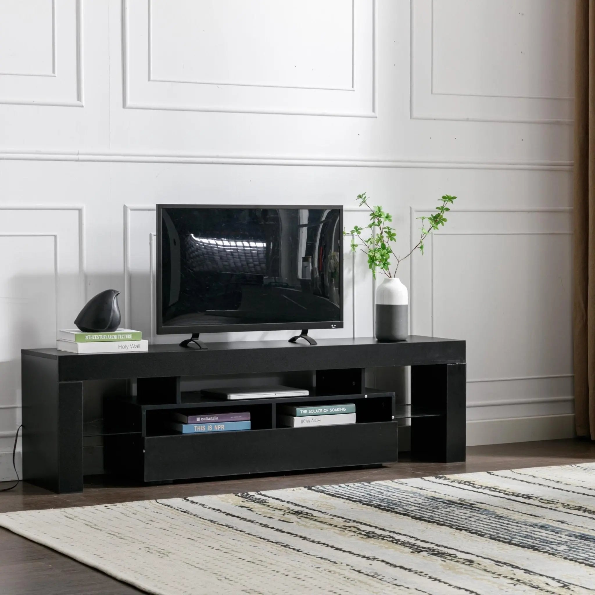 63 - inch Modern High - Gloss TV Stand for 65/70 - inch TVs – Entertainment Center with Storage Drawer & RGB LED Lighting - NOVA - HOME - FURNITURE