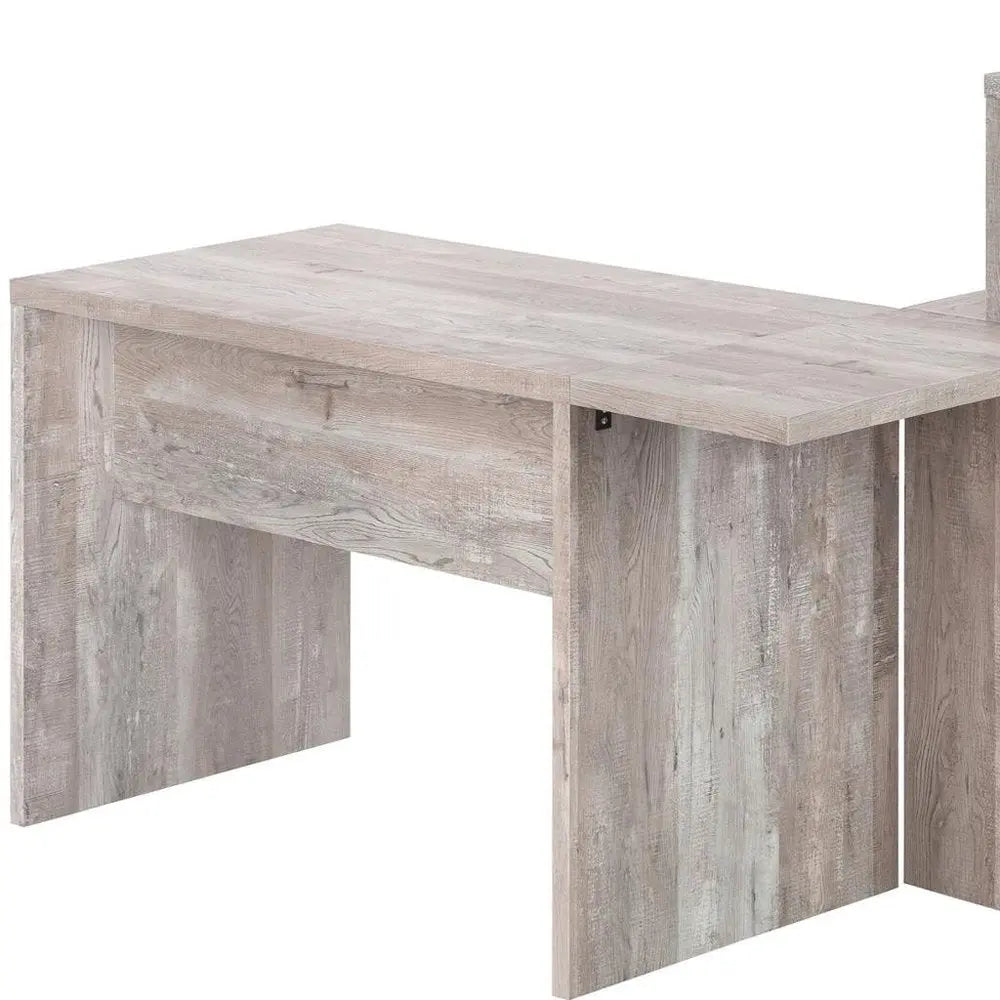 63" Taupe L Shape Computer Desk With Eight Drawers - NOBLE HOME INTERIORS