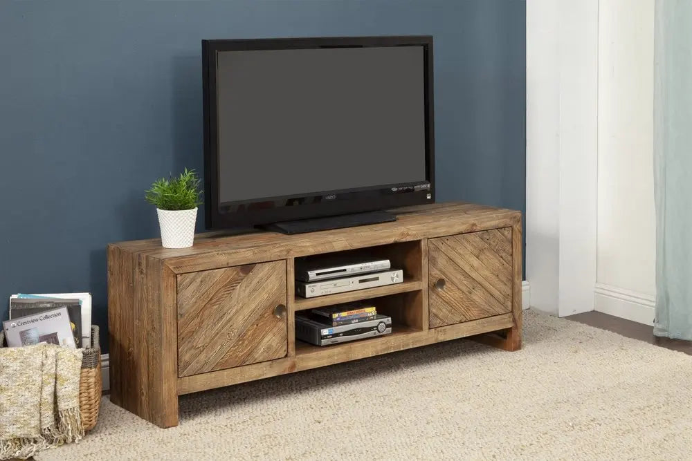 63" Wood Brown Reclaimed Pine And Plywood Open Shelving TV Stand - NOVA HOME FURNITURE