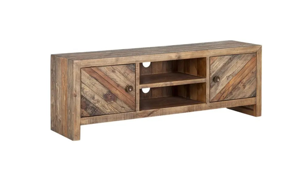 63" Wood Brown Reclaimed Pine And Plywood Open Shelving TV Stand - NOVA HOME FURNITURE