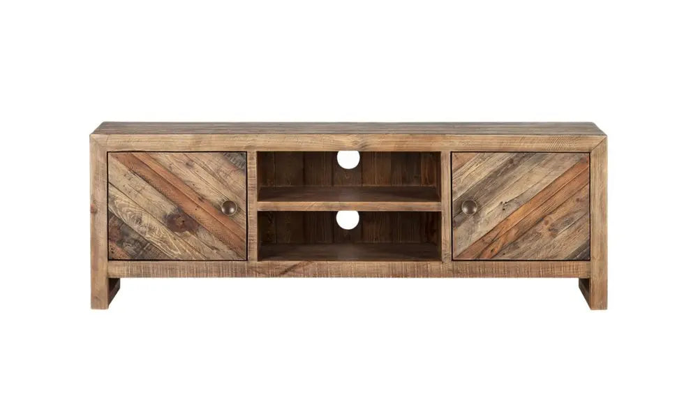 63" Wood Brown Reclaimed Pine And Plywood Open Shelving TV Stand - NOVA HOME FURNITURE