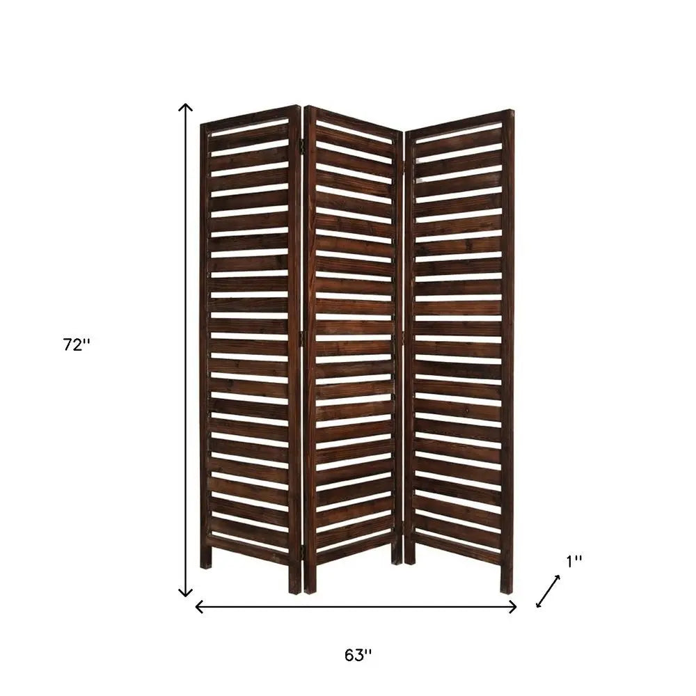 63" X 72" Brown 3 Panel Solid Wood Fortress Screen - NOBLE HOME INTERIORS
