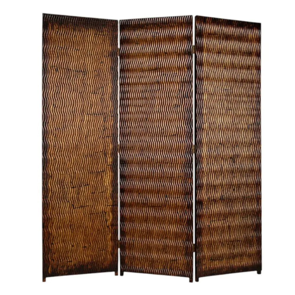 63" X 72" Brown Wood 3 Panel Screen - NOBLE HOME INTERIORS