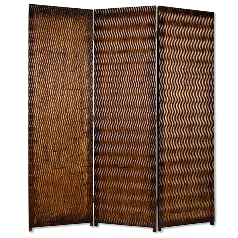63" X 72" Brown Wood 3 Panel Screen - NOBLE HOME INTERIORS