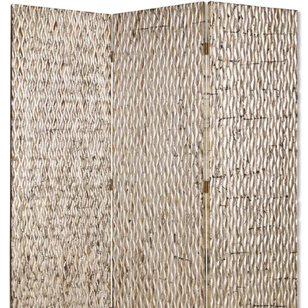 63" X 72" Silver Wood 3 Panel Screen - NOBLE HOME INTERIORS