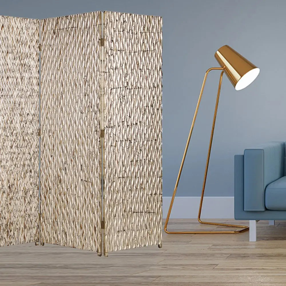 63" X 72" Silver Wood 3 Panel Screen - NOBLE HOME INTERIORS