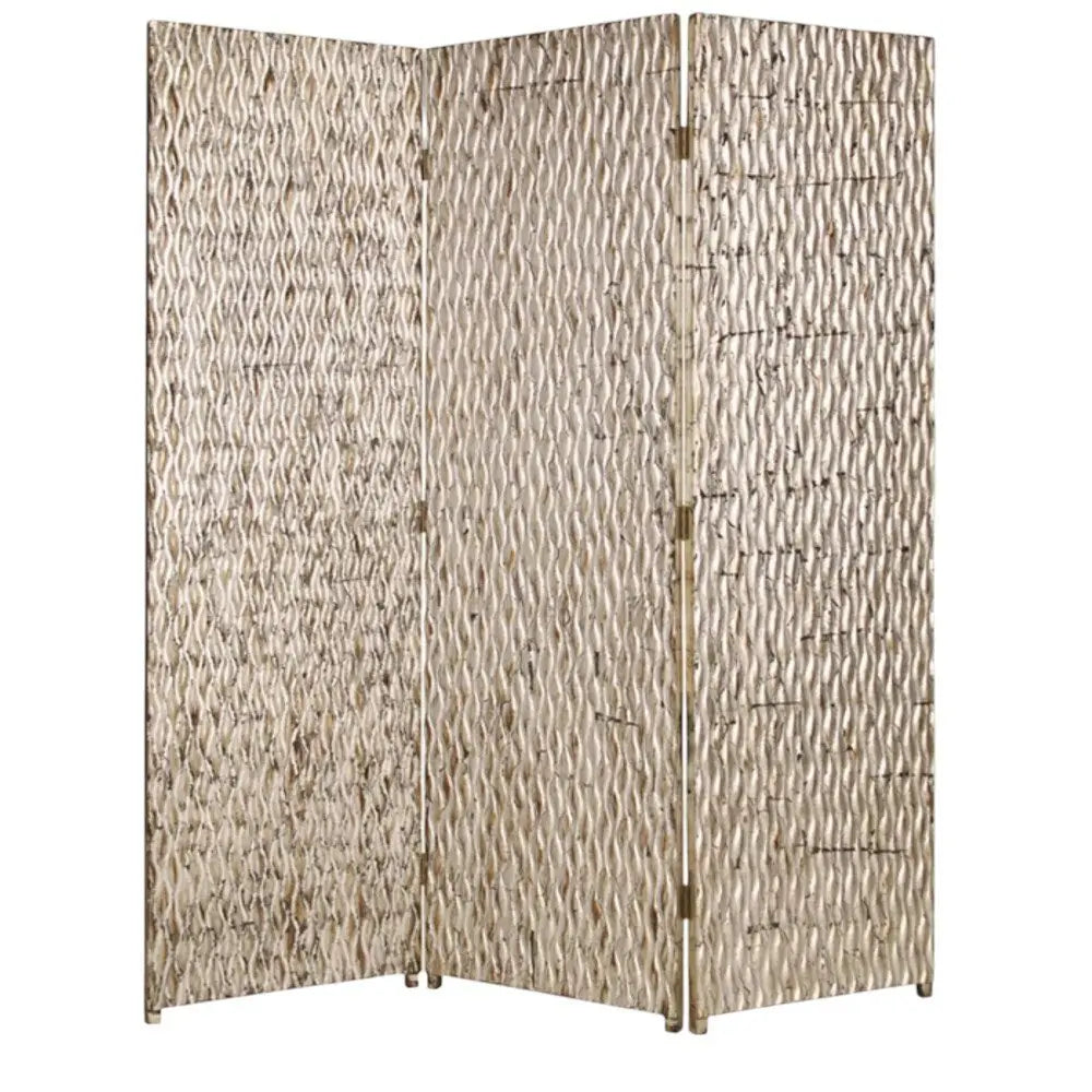 63" X 72" Silver Wood 3 Panel Screen - NOBLE HOME INTERIORS