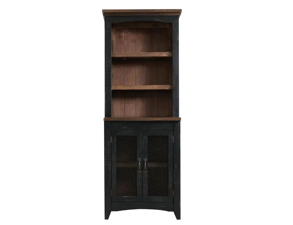 72" Brown and Black Distressed Wood Dining Hutch With Two Doors HomeRoots