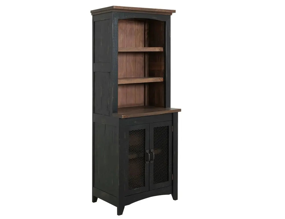 72" Brown and Black Distressed Wood Dining Hutch With Two Doors HomeRoots